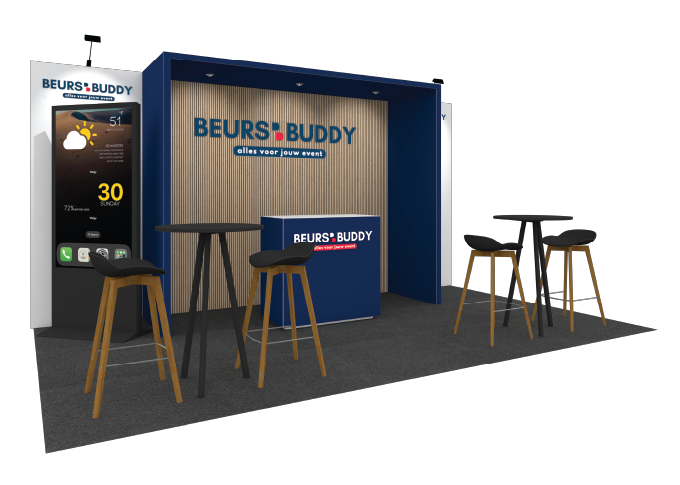 5x3 meter ready made exhibition stand - angled view